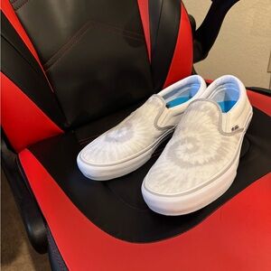 White Tie-Dye Slip-On Vans X Santa Cruz Collab